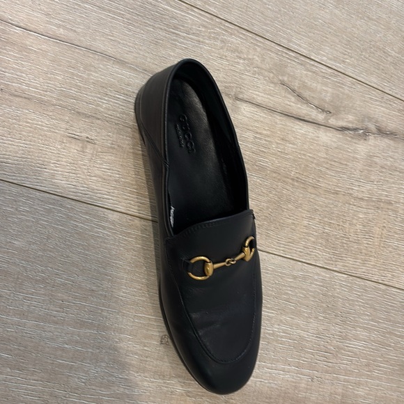 Women’s  Black Leather Loafers with Gold Accent - Picture 1 of 5